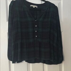 LOFT Dark Green Plaid Blouse